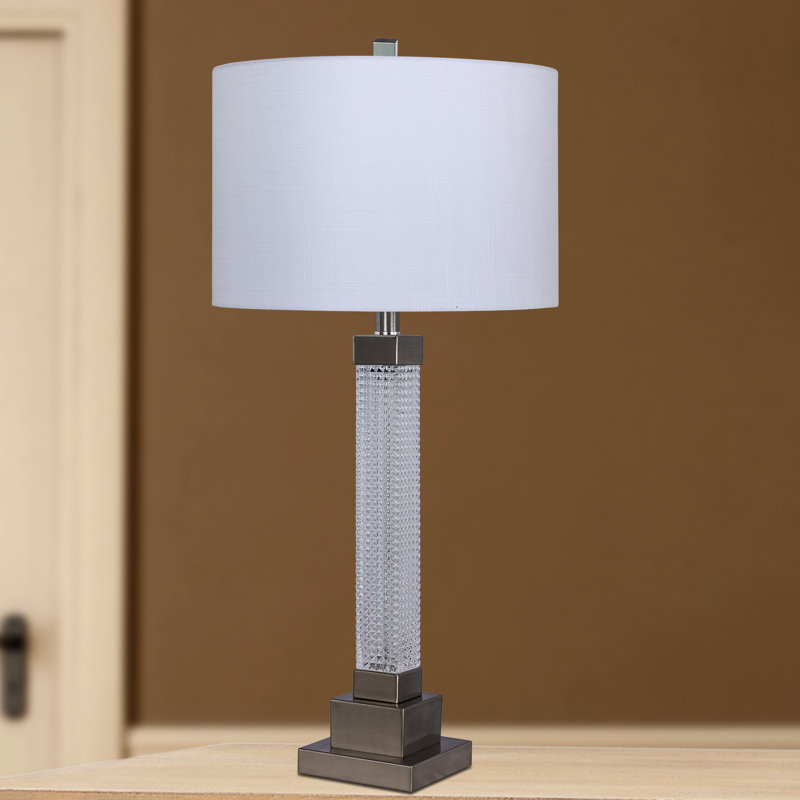 Lampe de table 28 po Simran, Laiton antique, Blanc