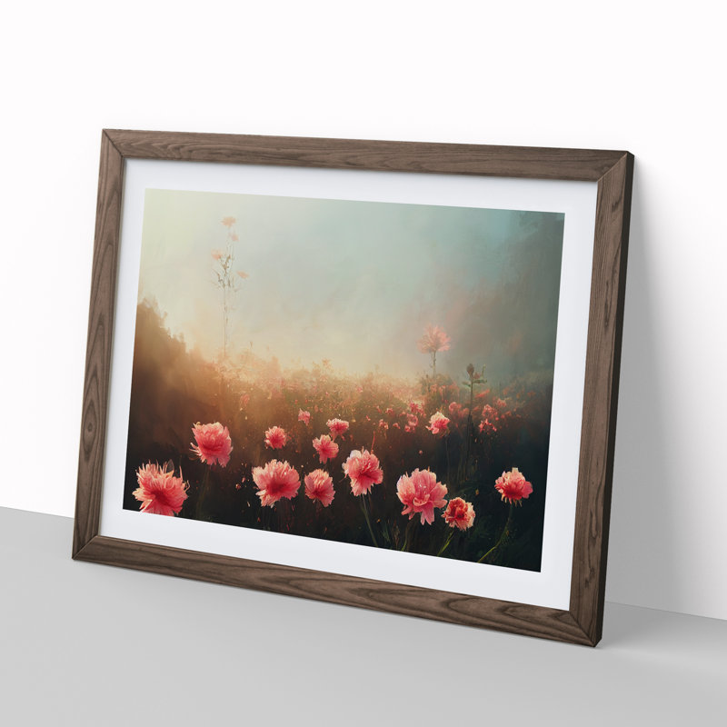 XH1022-7141X Pretty Carnation Flowers - Single Picture Frame Print, 25cm H x 34cm W x 2cm D, Walnut Framed