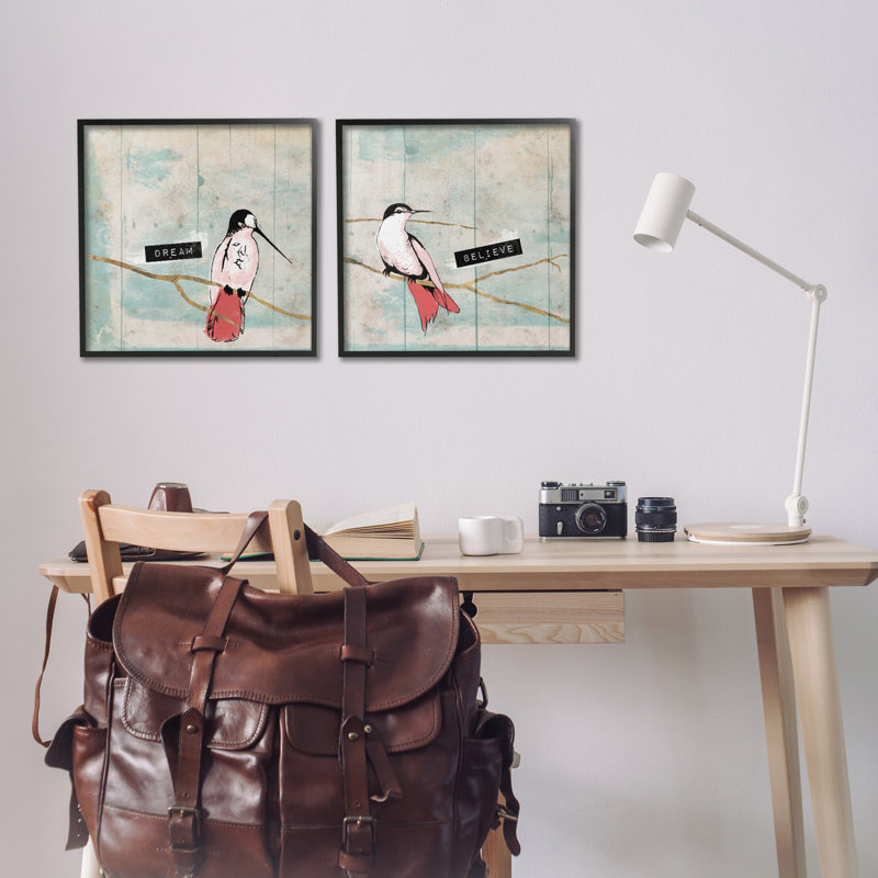«Dream Believe Hummingbird Branch», ensemble de 2 giclées par Jace Gray, Giclée encadrée noir minuit, H 17 po x l 17 po