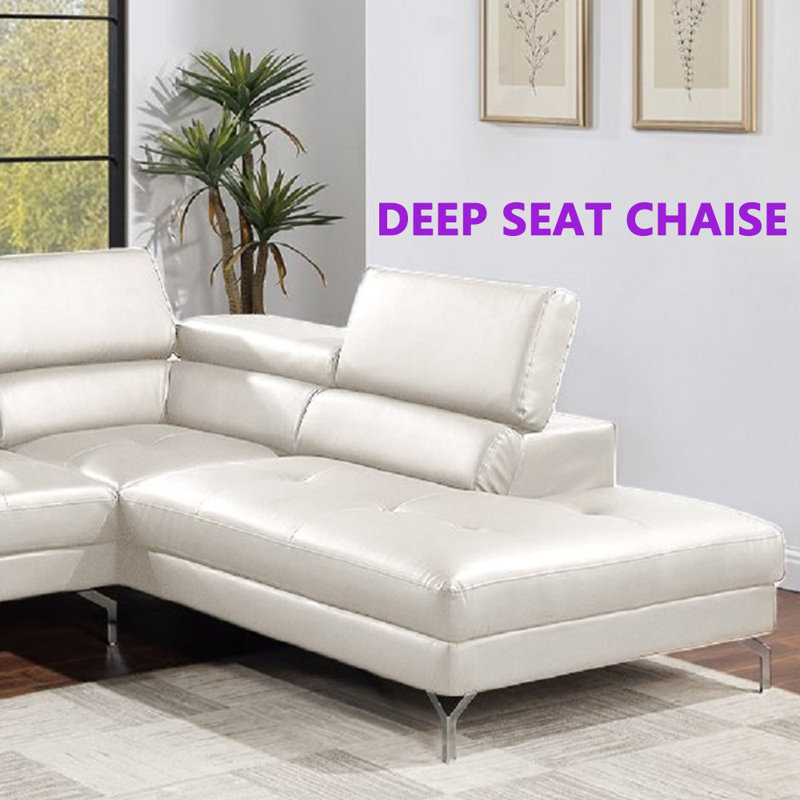 2 - Piece Sectional Couch Set,Faux Leather Sectional Sofa with Adjustable Function, White Faux Leather