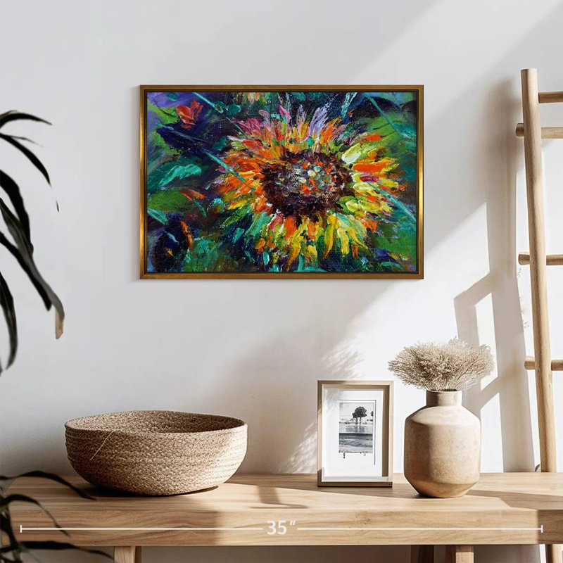 Tournesol coloré, 19 po x 13 po, Cadre flottant doré