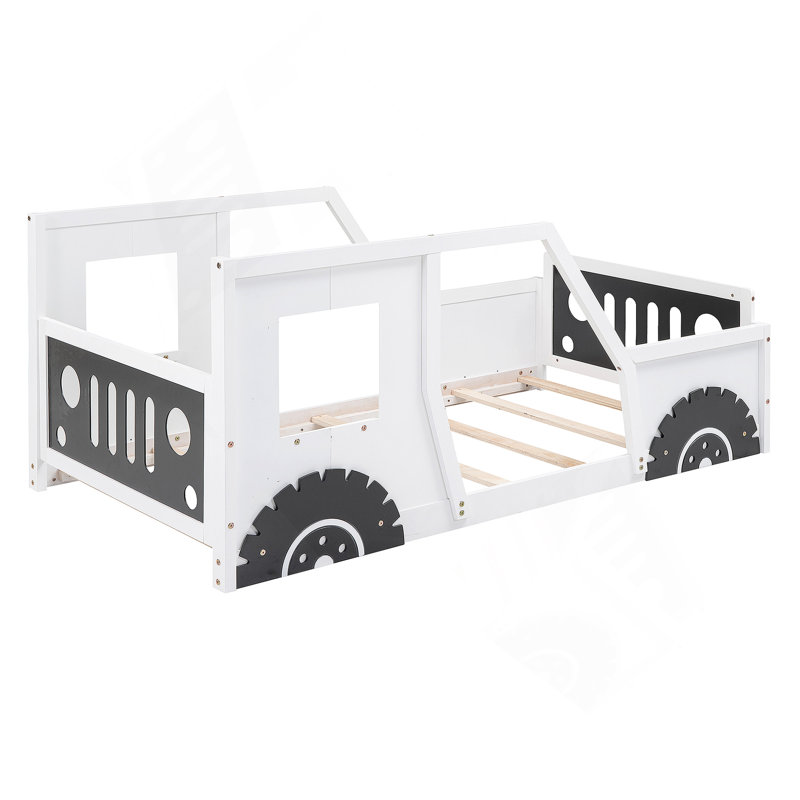 Classic Car-Shaped Platform Bed with Wheels, Twin, White