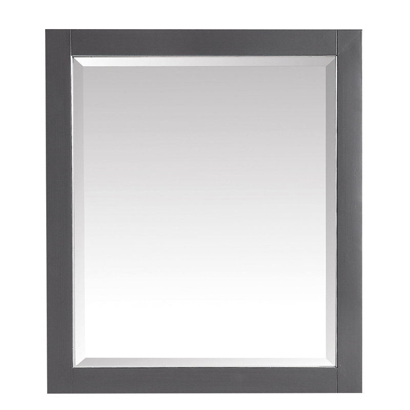 Mason Rectangle Solid Wood Beveled Mirror, Twilight Gray w/ Matte Gold, 32" H x 28" W