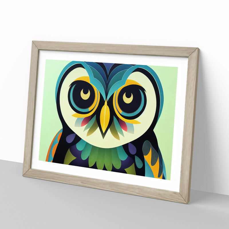Bold Abstract Owl Vol.3 - Framed Print, 25cm H x 34cm W x 2cm D, Oak Framed