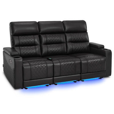 76.7" Wide 3 Seats Power Reclining Sofa, Home Theater Seating with Adjustable Headrest & Armrest Storage