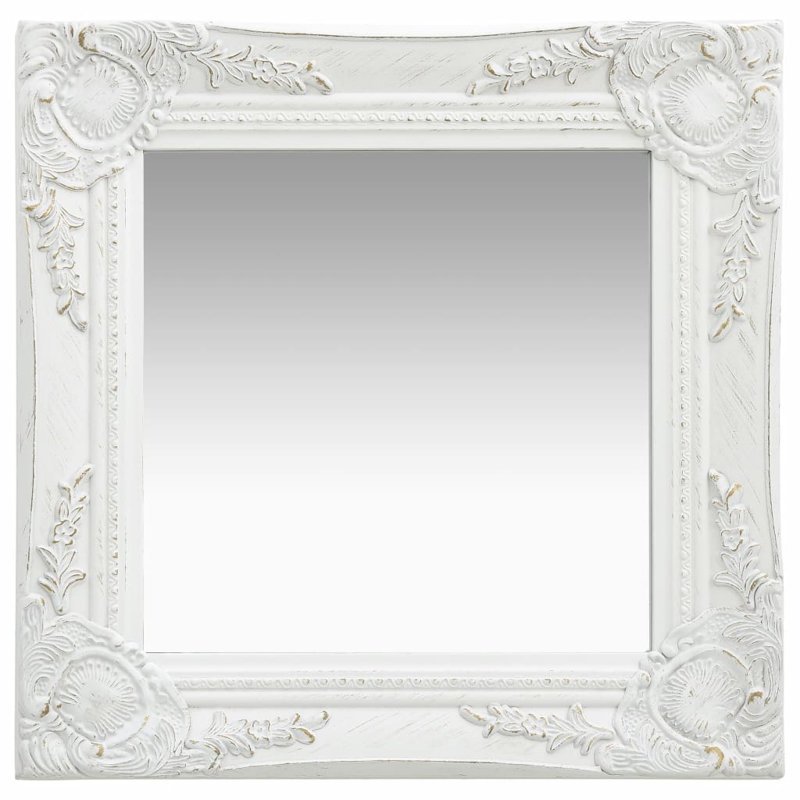 Ginsberg Wood Square Wall Mirror, White, 40cm H x 40cm W