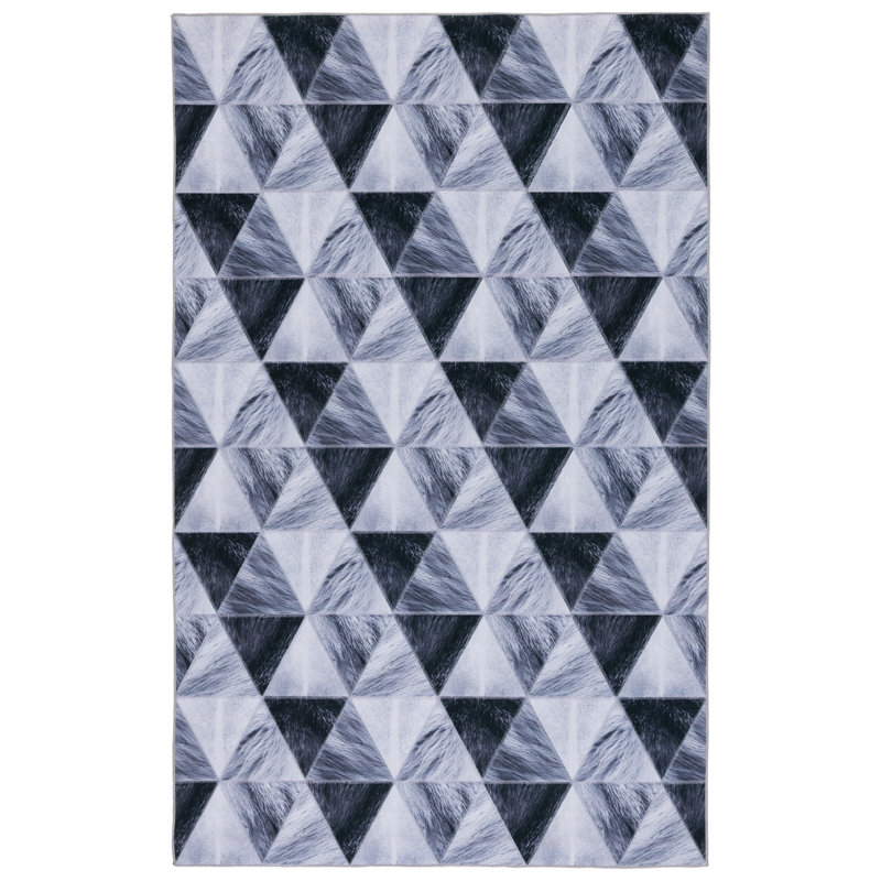 Tapis géométrique en polyester tissé à la machine gris clair / gris foncé, Rectangle de 5 pi x 8 pi