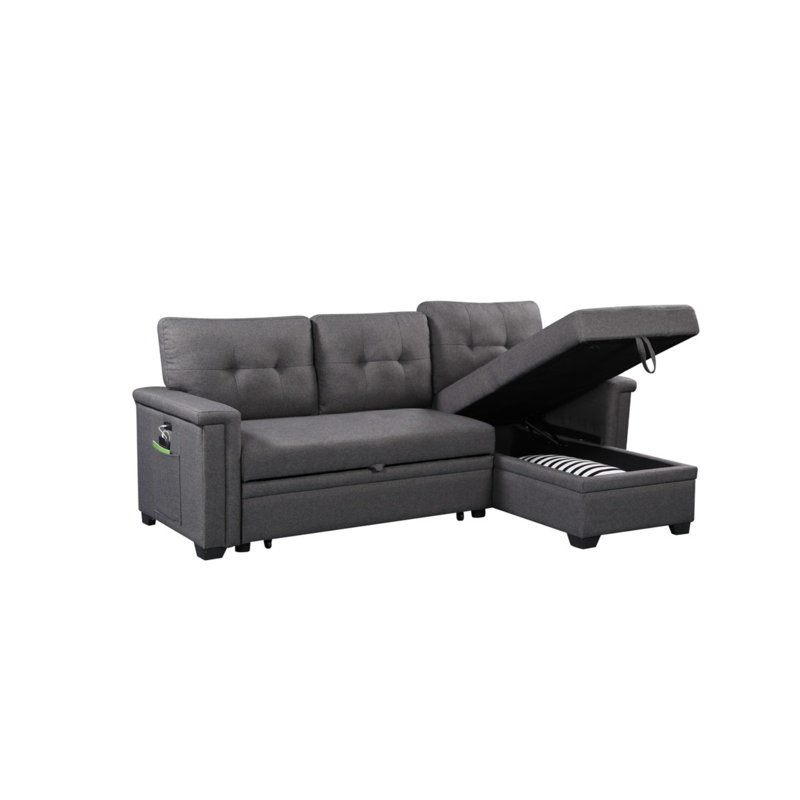 Canapé-lit modulaire réversible gris foncé Ashlyn, Lin gris foncé