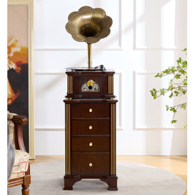 Modern Minimalist Oak Gramophone - Brass Horn Bluetooth Gramophone