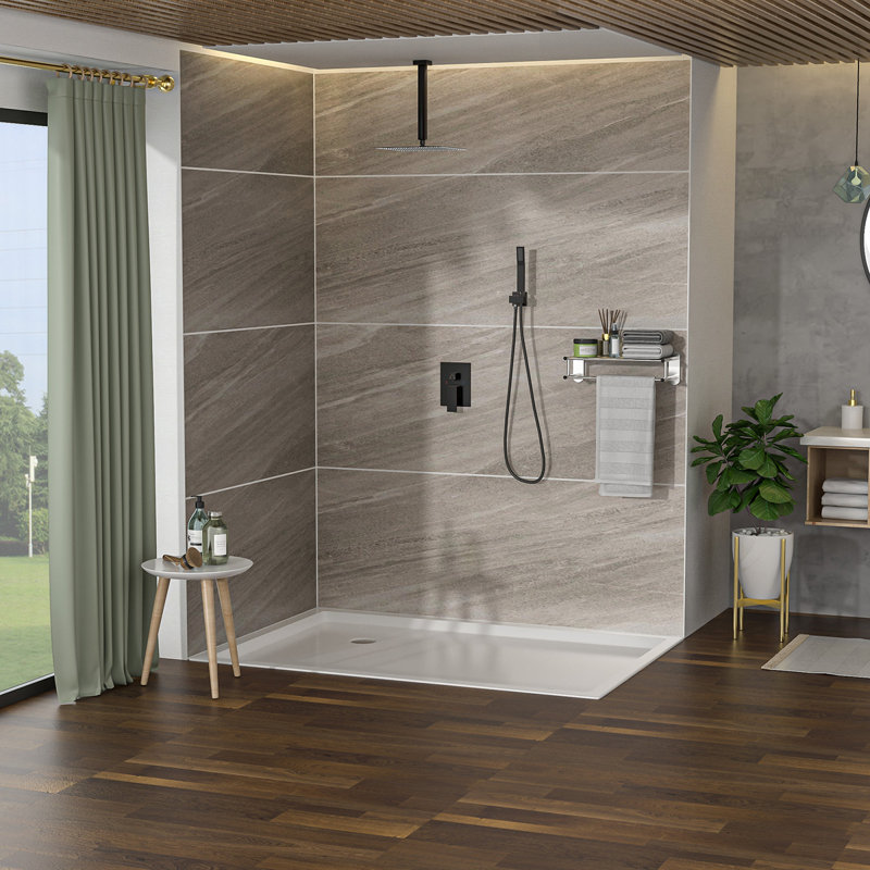 Pomme de douche double - Système de douche carré à fixation au plafond de 10 pouces avec valve brute, Bronze frotté à l'huile