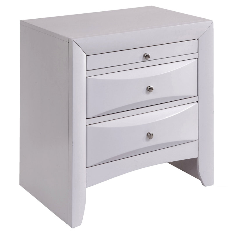 Table de chevet avec 2 tiroirs, Blanc