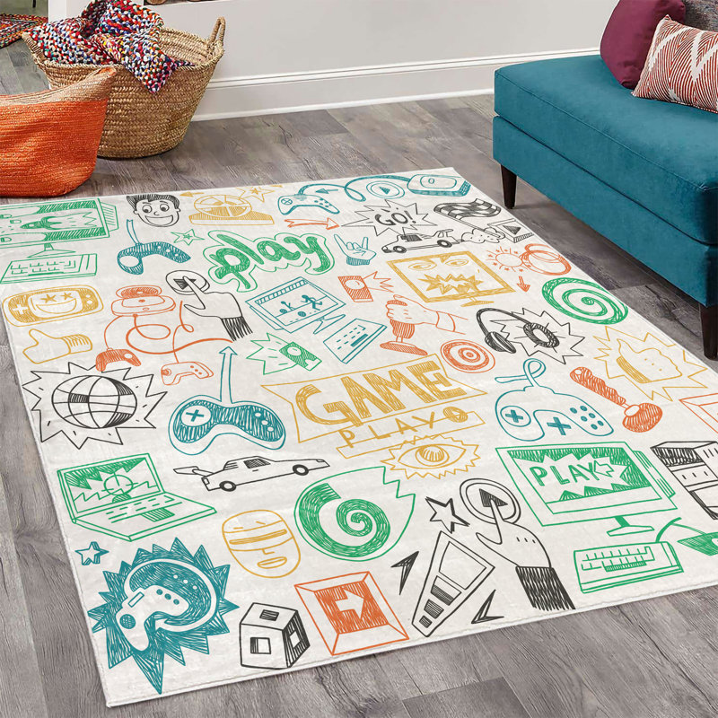 Oumar Video Games High Density Long Fiber Poly Threads Decorative Area Rug Carpet, Rectangle 4' x 5'5"