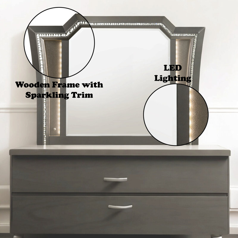 Miroir à finition gris métallique avec DEL, Gris