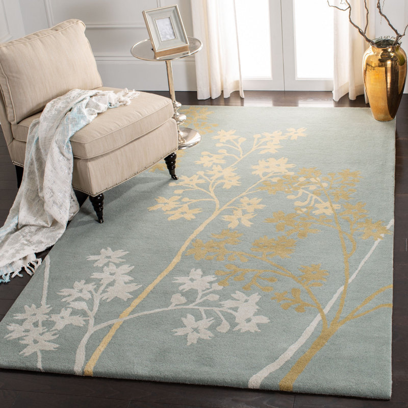 Tapis floral en laine et viscose touffeté à la main Soho, Rectangle 7 pi 6 po x 9 pi 6 po