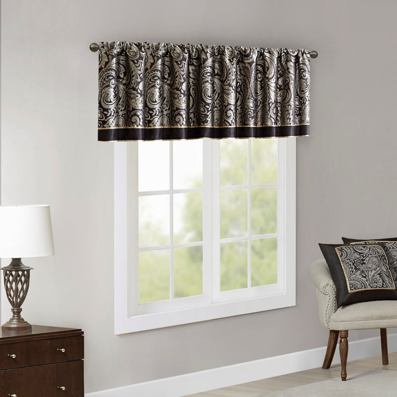 Jacquard Window Valance Black 50x18", Black