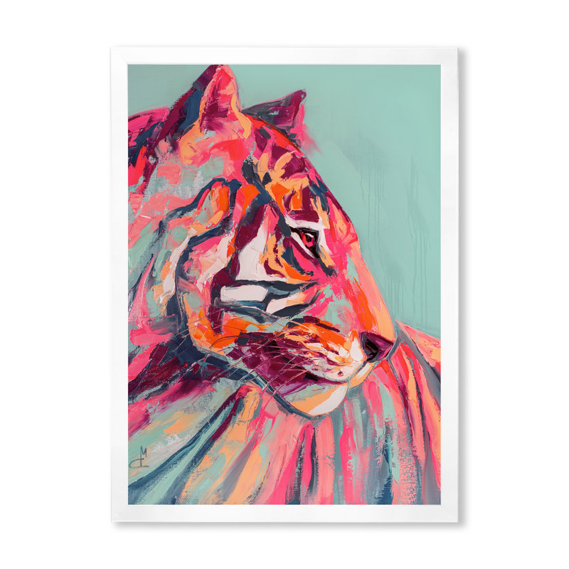 Œil de tigre rose, coup de peinture - peinture, Impression encadrée, H 32 po x l 16 po, Blanc