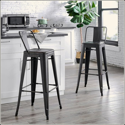 Tabourets de bar modernes, modernes, légers, industriels, rustiques, rétro, côtières, en métal avec dossier et 4 pieds, tabourets de bar
