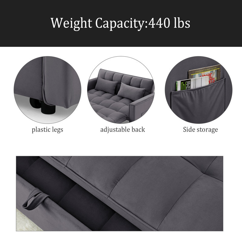 54,33 po Canapé-lit pliable polyvalent en 3 longueurs, canapé-lit moderne, canapé-lit en velours, dossier réglable, Gris