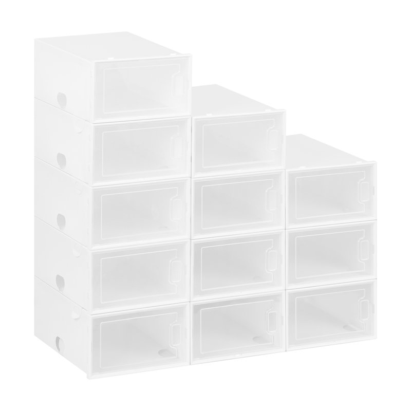 12 Pair Stackable Shoe Storage Box, White