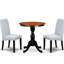 Ensemble de salle à manger 3 pièces pour petits espaces comprenant une table ronde en bois avec piédestal et 2 chaises rembourrées en tissu gris, noir et cerise-2120978430-2120978417