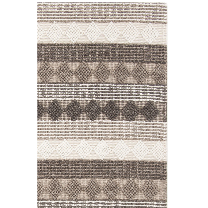 Jacques Natura Hand Loomed Wool/Cotton Geometric Rug in Gray/Beige, Rectangle 8' x 10'