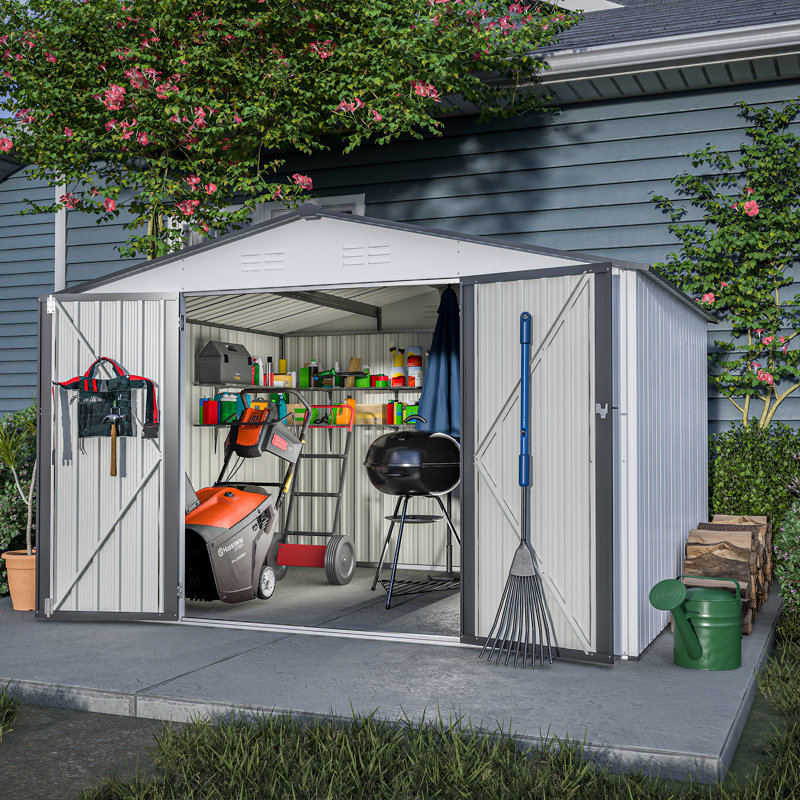 10X8 FT Outdoor Storage Shed, White