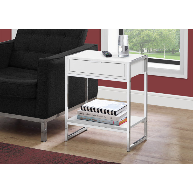 Table d'appoint, métal chromé, contemporain, moderne, Blanc, Argent argent