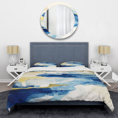 Metallic Gold Indigo II - Modern Glam Duvet Cover Set - Microfiber Polyester
