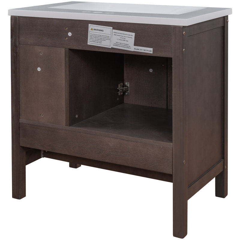 Base de meuble-lavabo 30 po seulement, structure en bois massif, armoire de rangement de salle de bain avec portes et tiroirs