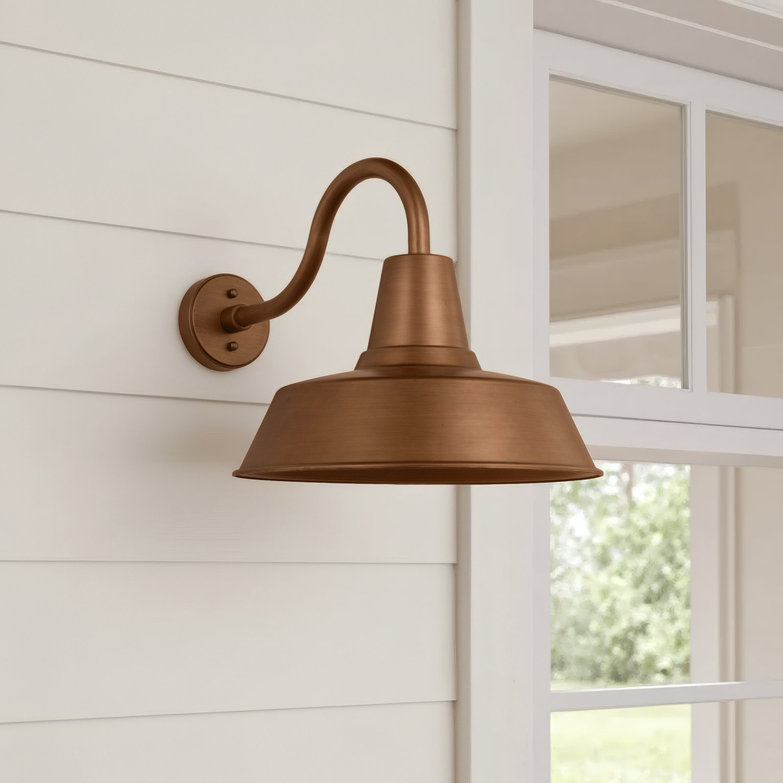 Single Light Dome Outdoor Wall Light, 15" H x 16" W x 24" D, Yes, Natural Copper
