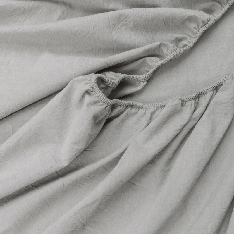 BESTOUCH Fitted Sheet 100% Washed Cotton Linen Feel Easily Fits Deep Pockets, King Fitted Sheet, Light Gray