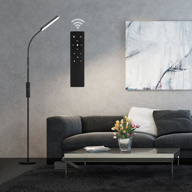 Lampe de travail sur pied à DEL de 68,7 po avec télécommande pour salon et chambre à coucher Tanieka, Noir
