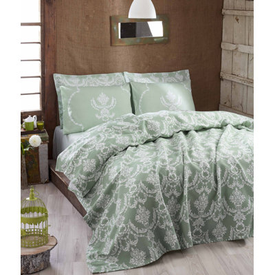 Couvre-lit simple haute qualité, vert mer et blanc, 55,1 po x 78,7 po | 100% coton, 280 g / m² | Non élastique, lavable à la machine à 86 ° F | Parfait pour les chambres confortables, douceur et style luxueux