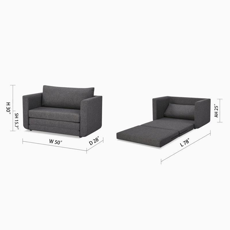 Jalyn Twin 50'' Upholstered Futon, Dark Gray Polyester