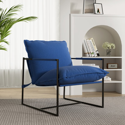 Chaise d'appoint rembourrée avec cadre en métal et mélange de polyester bleu