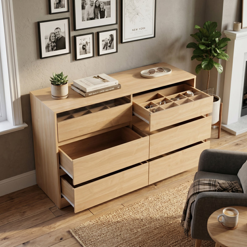Commode 6 tiroirs, pour le salon, la chambre à coucher, Jaune