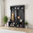 Modern Hallway Hall Tree with 6 Metal Hooks & Storage, Multi-Functional Entryway Coat Rack with Shoe Cubbies & Bench, Black-2025619969