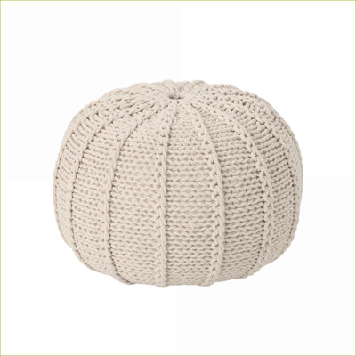 100% Cotton Knitted Round Bean Bag Chair, Multi-Use Extra Seat  Foot Rest for Home, Holds Up to 250 Pounds, No Assembly | Cotton | Beige