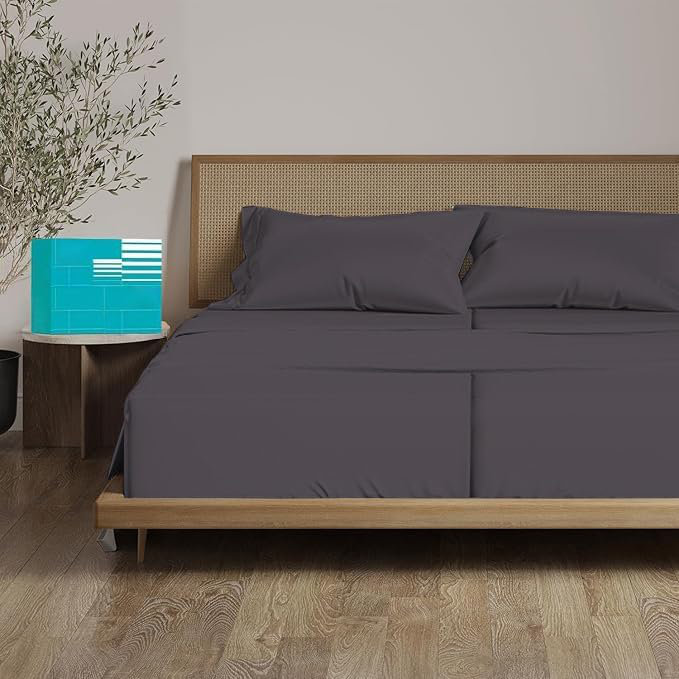 Split California King Sheets for Adjustable Beds 100% Egyptian Cotton 1000 Thread Count Sheets - 5Pcs Split California King Sheet Set 18" Inch Deep Pocket - Dark Grey Solid