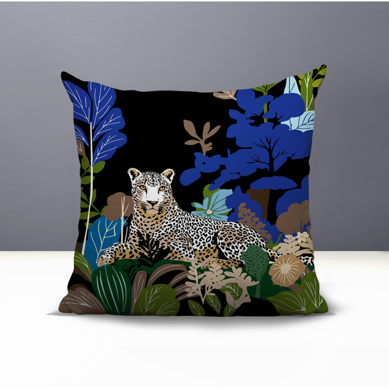 Oreiller carré réversible intérieur / extérieur Tai Leopard, Carré 18 po, Marine