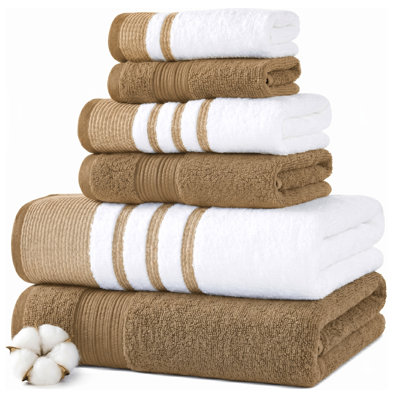 Ensemble 6 pièces de fils Modern, 2 serviettes de bain, 2 serviettes à main, 2 débarbouillettes, blanc à séchage rapide / contraste Reinhart