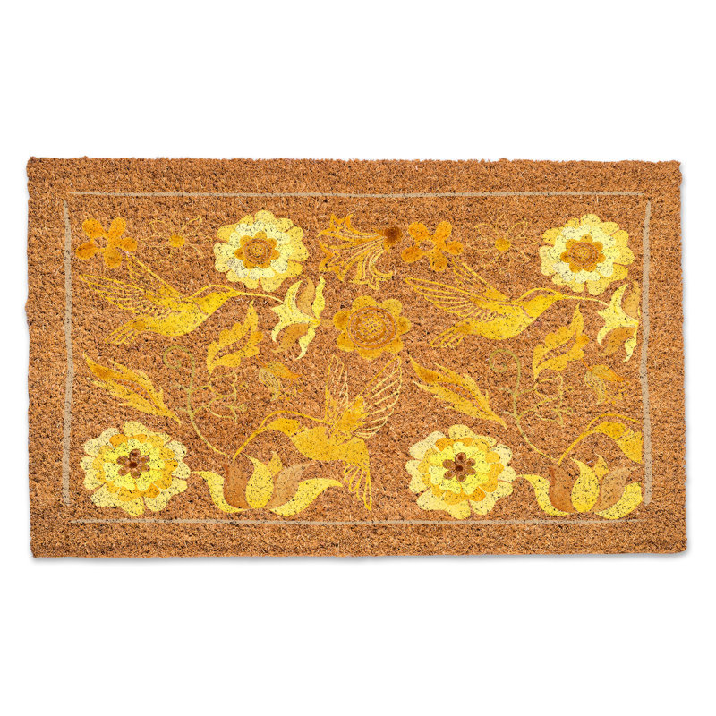 Yellow Floral Coir Outdoor Doormat