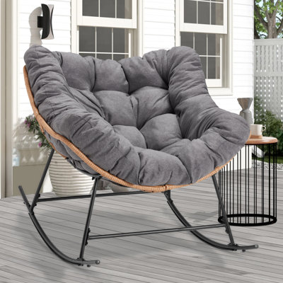 Outdoor & Indoor Comfy Rocking Chair With Thick Cushion And Straps