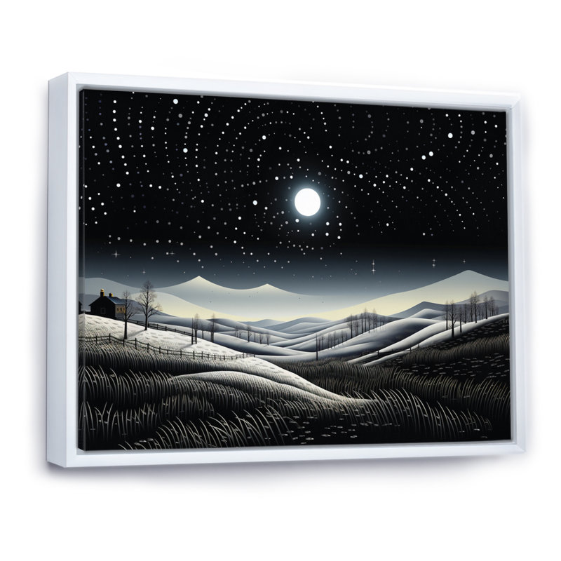 «Winter Farm», reproduction monochrome V, H 16 po x l 32 po x P 1 po, Cadre flottant blanc