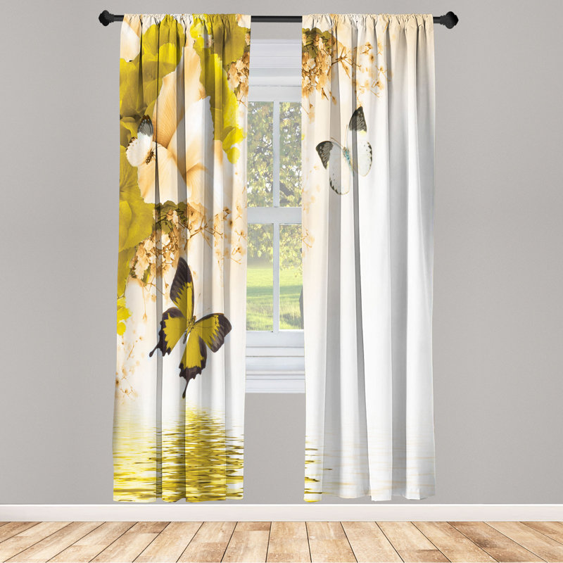 Microfiber Floral Semi-Sheer Rod Pocket Curtain Panels, 28" W x 84" L, Dark Green/Sundance