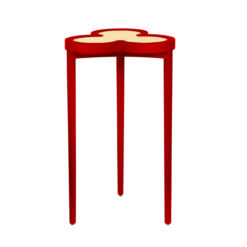Clover Cigar Table With Reversible Lacquer And Natural Grasscloth Top In Matte Green Lacquer, Matte Red