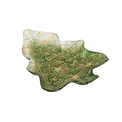 Green & Gold Christmas Tree Shaped Glass Serving Dish