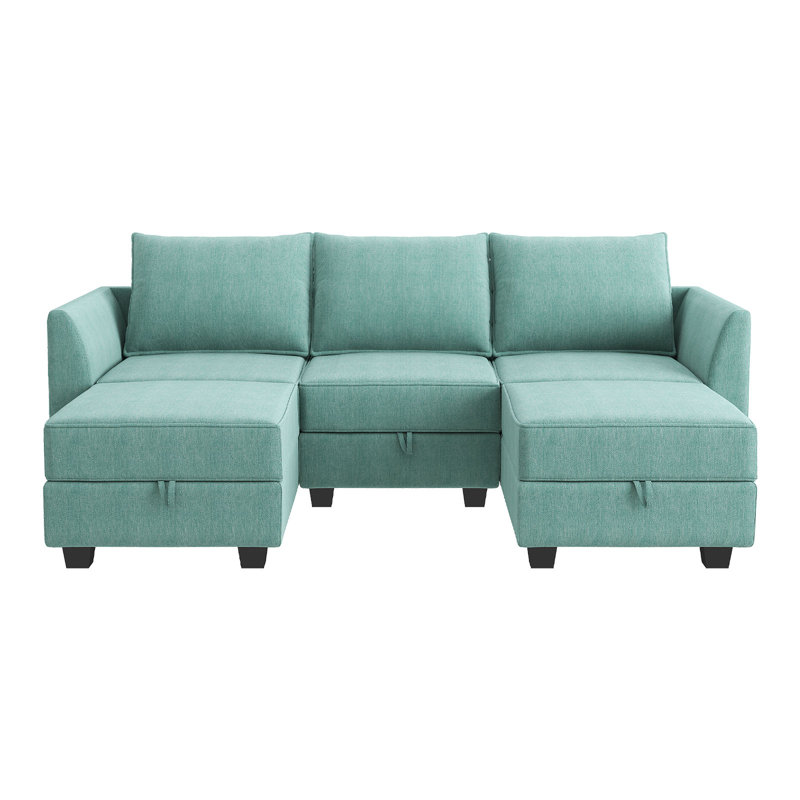 Manusite Modular Reversible Sectional Sofa Upholstered Sofa Couch with Chaise, Blue Polyester