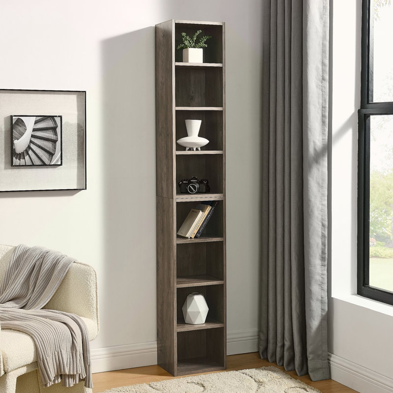 Étagère de rangement multimédia à 8 niveaux, armoire de rangement compacte CD DVD avec tablettes réglables, bibliothèque haute étroite pour le bureau à domicile, bibliothèque multifonctionnelle à deux étages