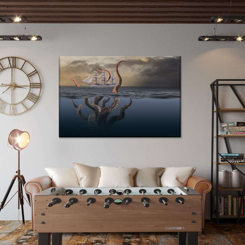 Kraken sur toile, H 24 po x l 36 po x P 1,25 po